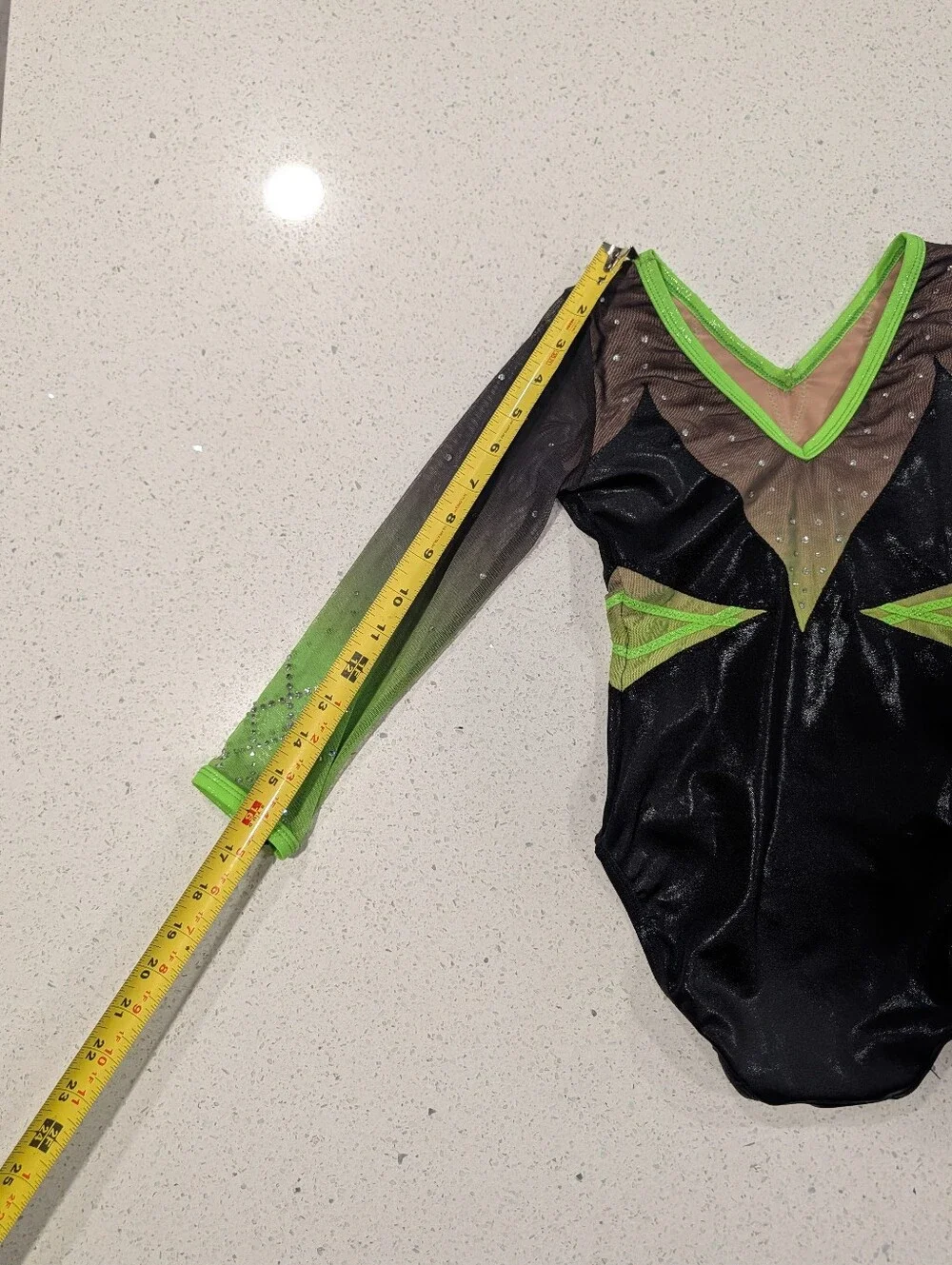 COMPETITION GK Elite Large Gymnastics Dance Leotard Neon Green 3/4 slv SWAROVSKI